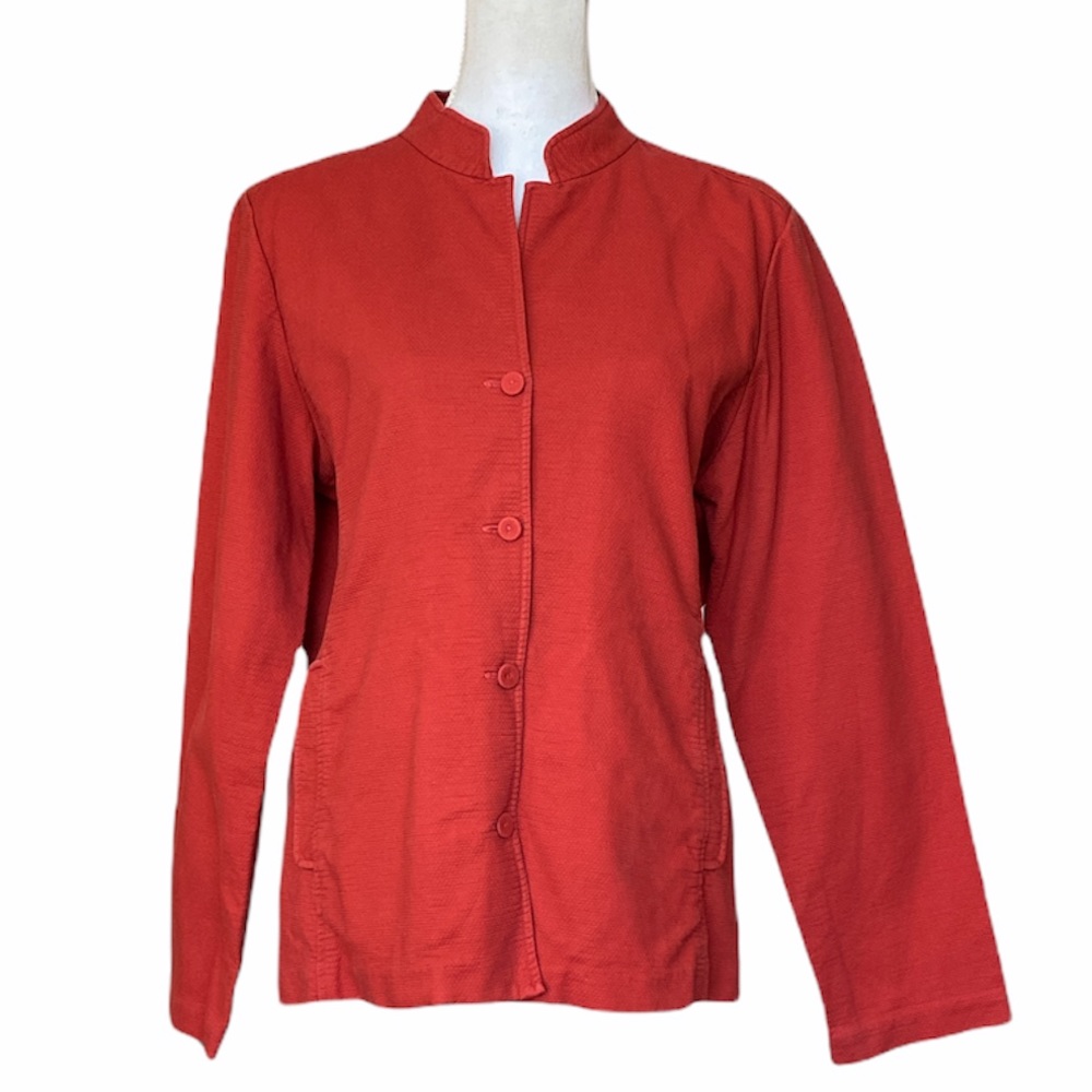 Eileen Fisher Mandarin Collar Brick Orange Cotton Jacket size L